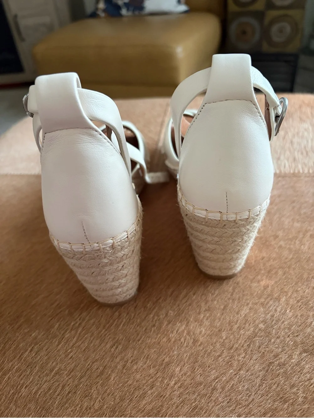 gentle souls White Leather Crisscross Espadrille Wedge Sandals